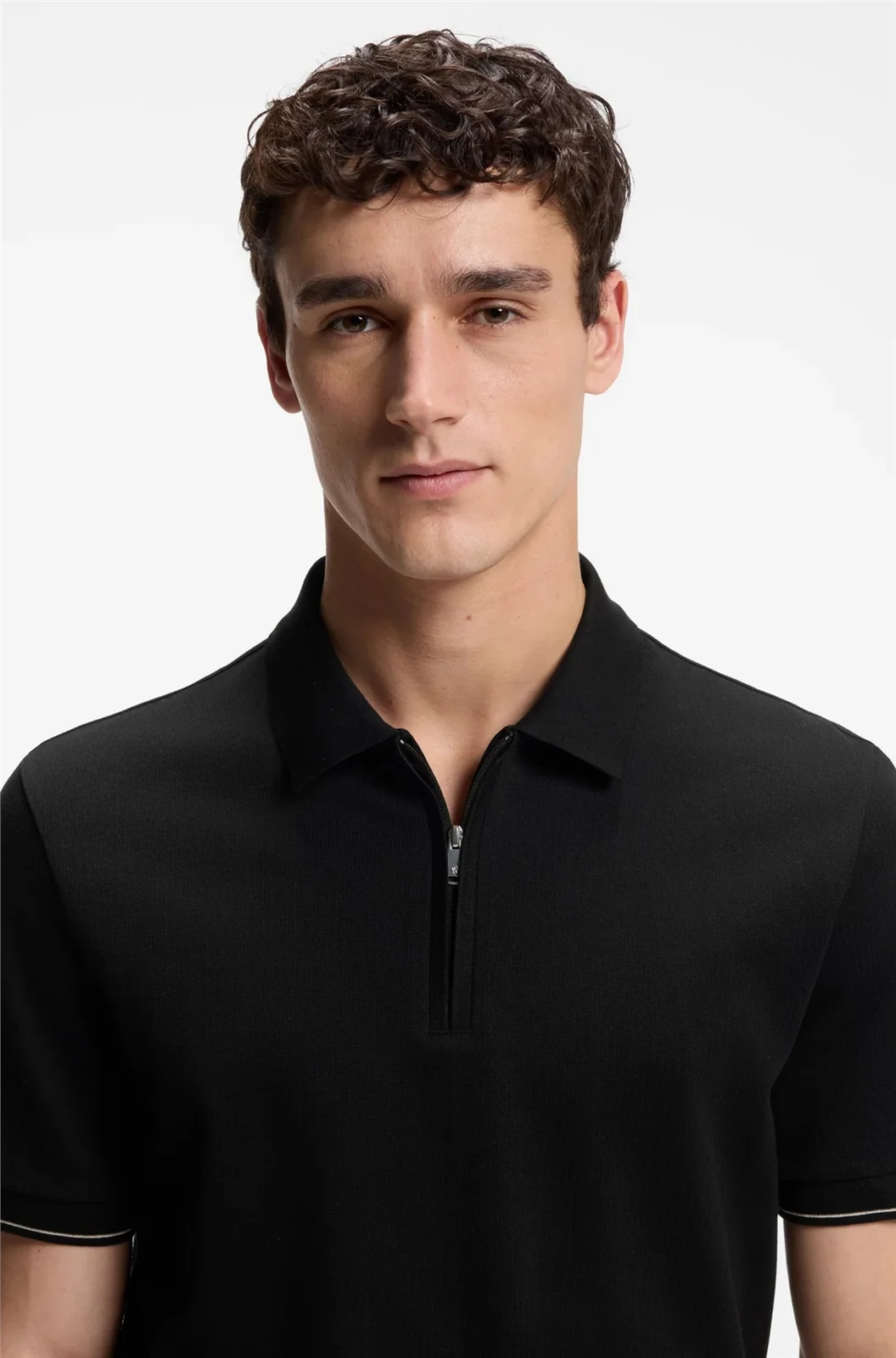 Boss Regular-fit Polo Shirt with Zip Closure- Black - L