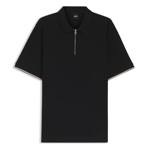 Boss Regular-fit Polo Shirt with Zip Closure- Black - L