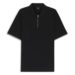 Boss Regular-fit Polo Shirt with Zip Closure- Black - L