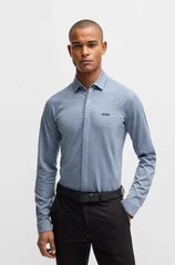 Boss Knitted Cotton Pique Shirt - Blue - M