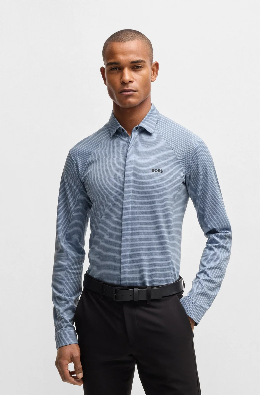 Boss Knitted Cotton Pique Shirt - Blue - M