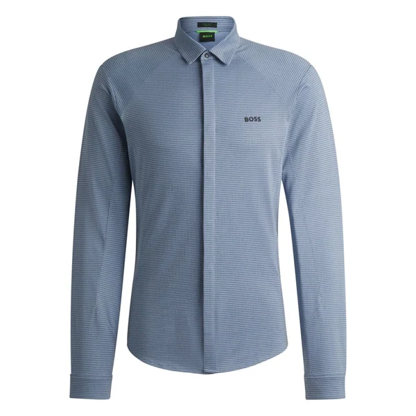 Boss Knitted Cotton Pique Shirt - Blue - M