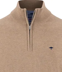 Fynch Hatton Fine Knit Cotton 1/4 Zip Sweater - Beige - S