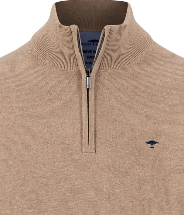 Fynch Hatton Fine Knit Cotton 1/4 Zip Sweater - Beige - S