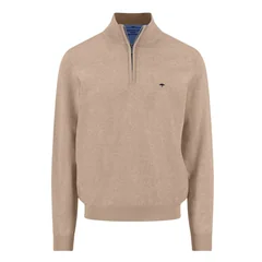 Fynch Hatton Fine Knit Cotton 1/4 Zip Sweater - Beige - S