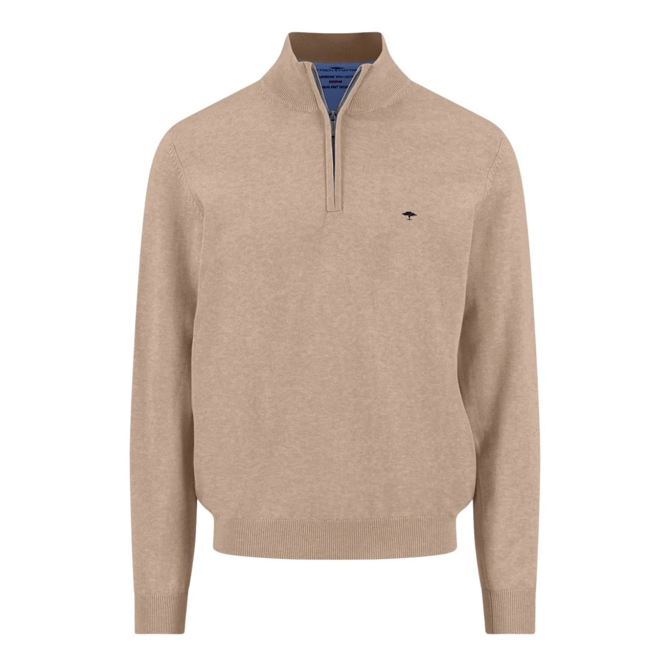 Fynch Hatton Fine Knit Cotton 1/4 Zip Sweater - Beige - S