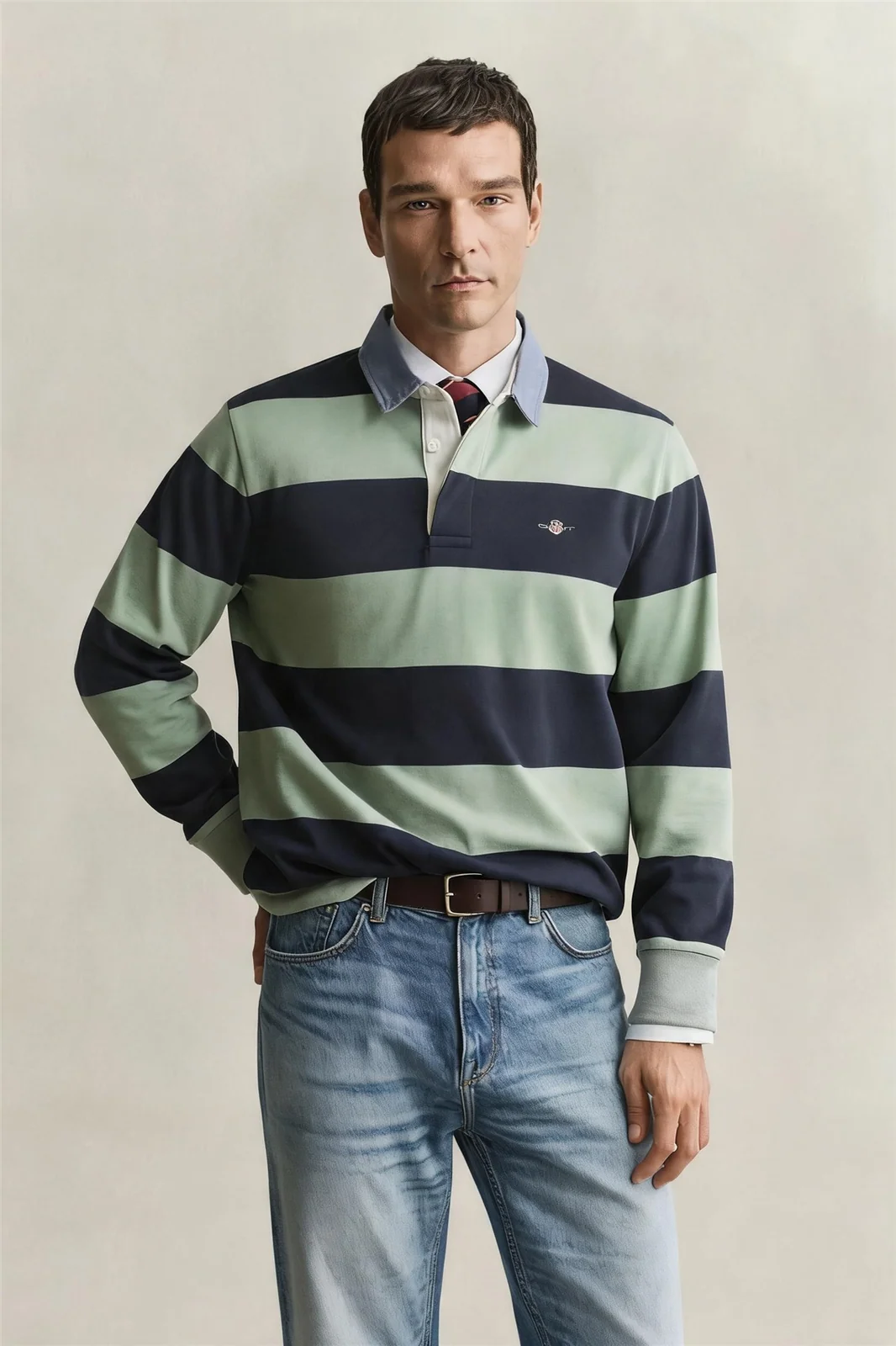 Gant Chambray Collar Stripe Heavy Rugger - Green - XL