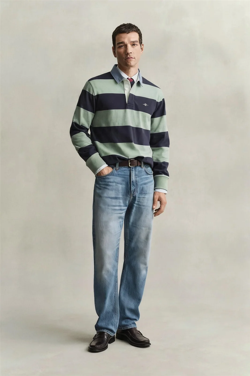 Gant Chambray Collar Stripe Heavy Rugger - Green - XL