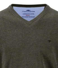 Fynch Hatton V-Neck Superfine Sweater - Green - M