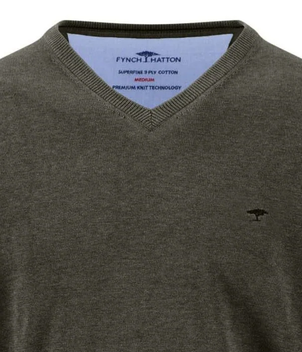Fynch Hatton V-Neck Superfine Sweater - Green - M