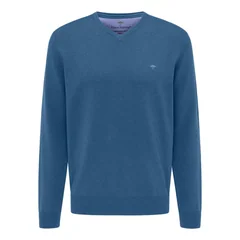 Fynch Hatton V-Neck Superfine Cotton Jumper - Azure blue - 2XL
