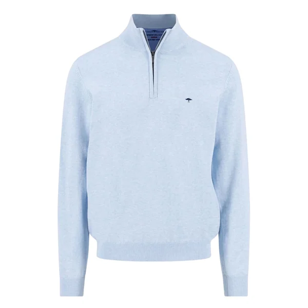 Fynch Hatton Fine Knit Cotton 1/4 Zip Sweater - Breeze Blue - 2XL