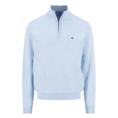 Fynch Hatton Fine Knit Cotton 1/4 Zip Sweater - Breeze Blue - 2XL
