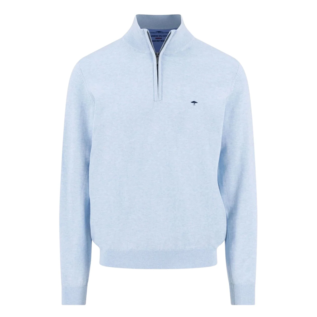 Fynch Hatton Fine Knit Cotton 1/4 Zip Sweater - Breeze Blue - 2XL