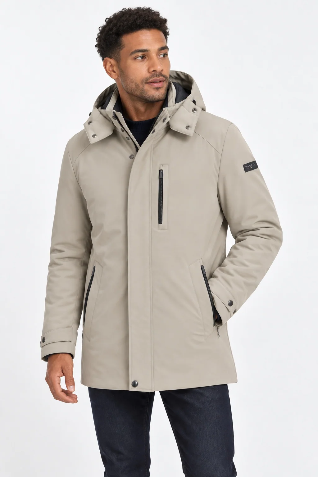 Bugatti Mens Full Zip Hooded Jacket - Beige - 44R