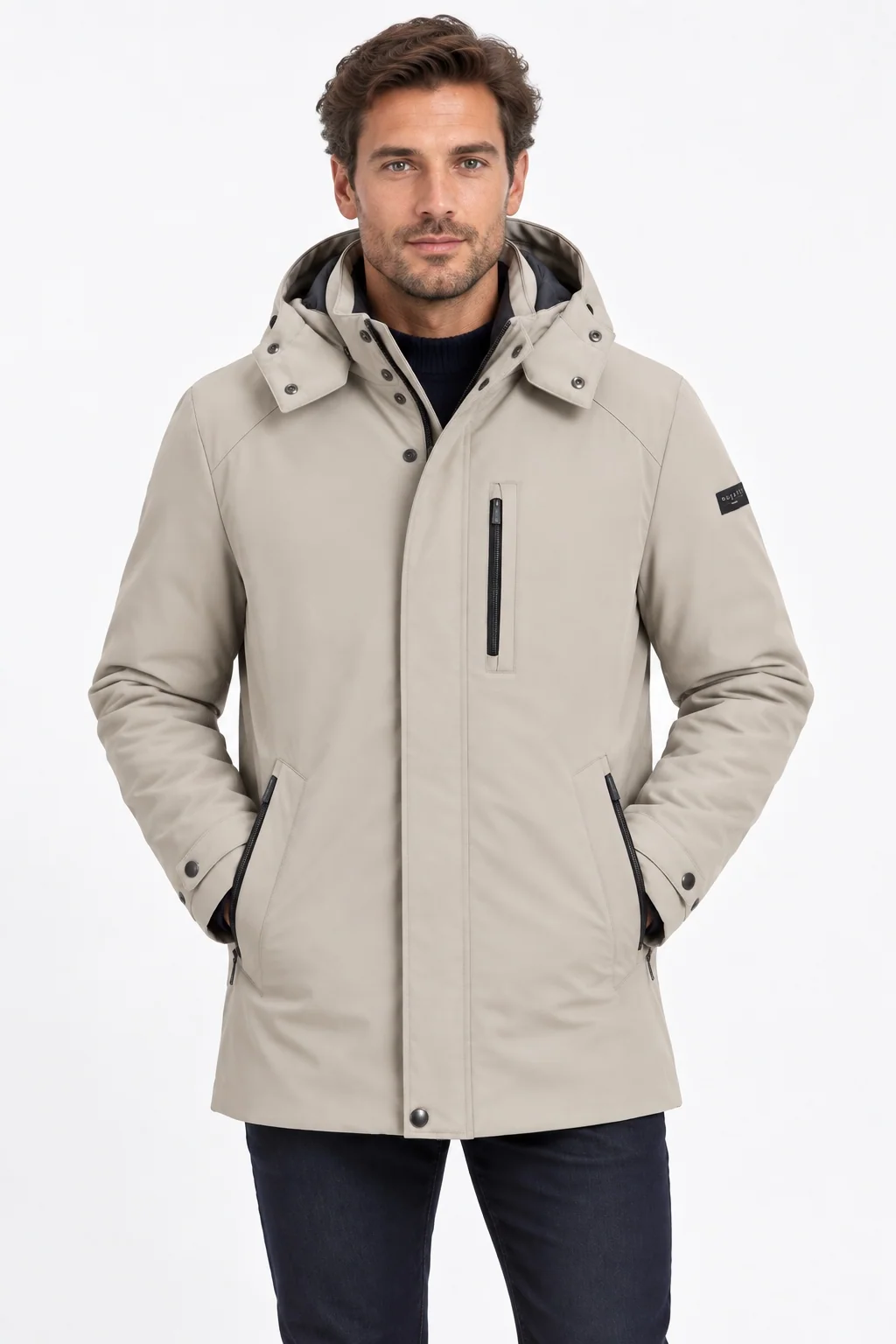 Bugatti Mens Full Zip Hooded Jacket - Beige - 44R