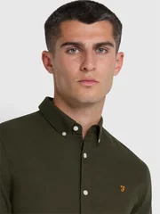 Farah Brewer Slim Fit Organic Cotton Oxford Shirt - DK Green - XL