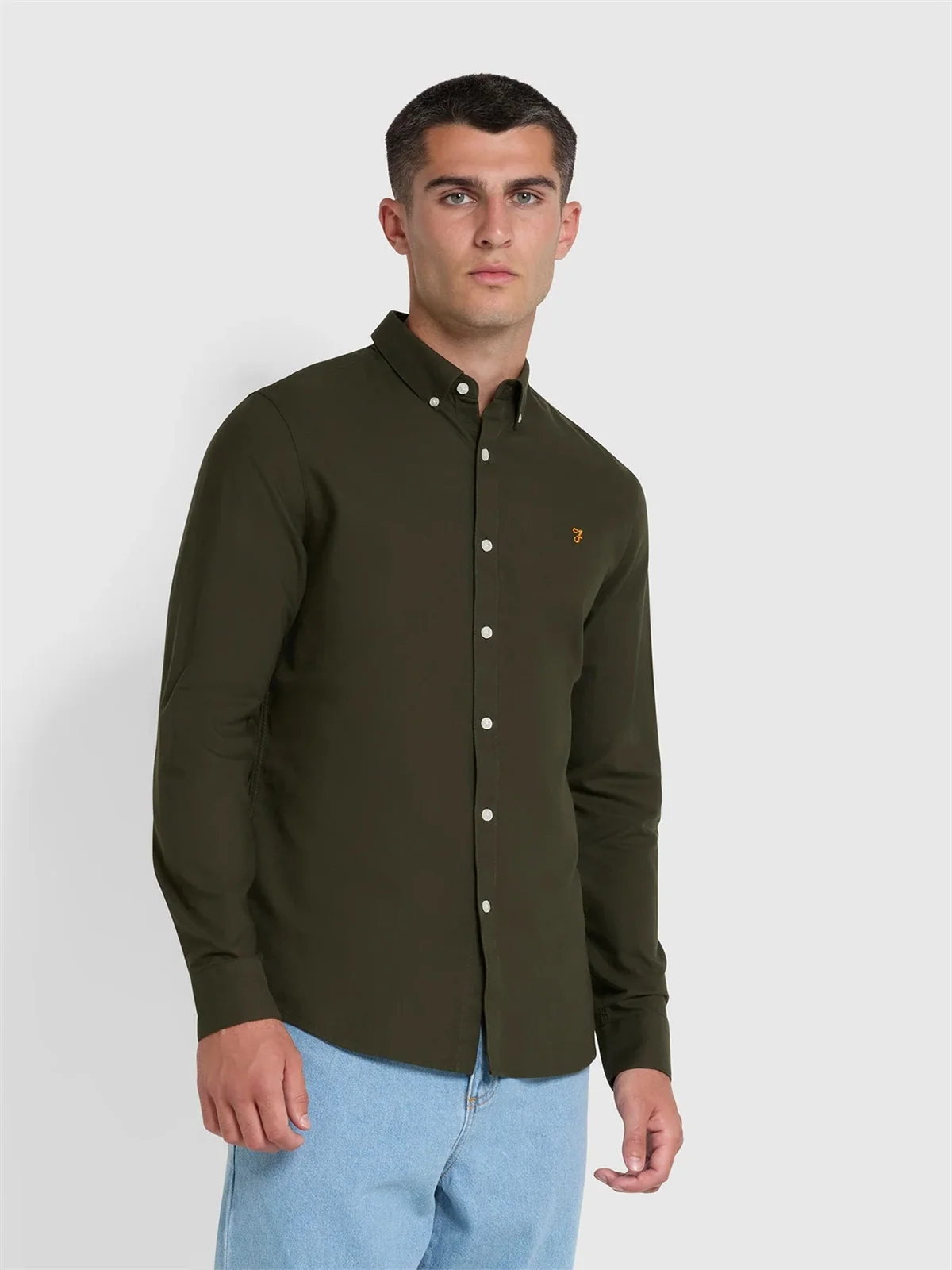Farah Brewer Slim Fit Organic Cotton Oxford Shirt - DK Green - XL
