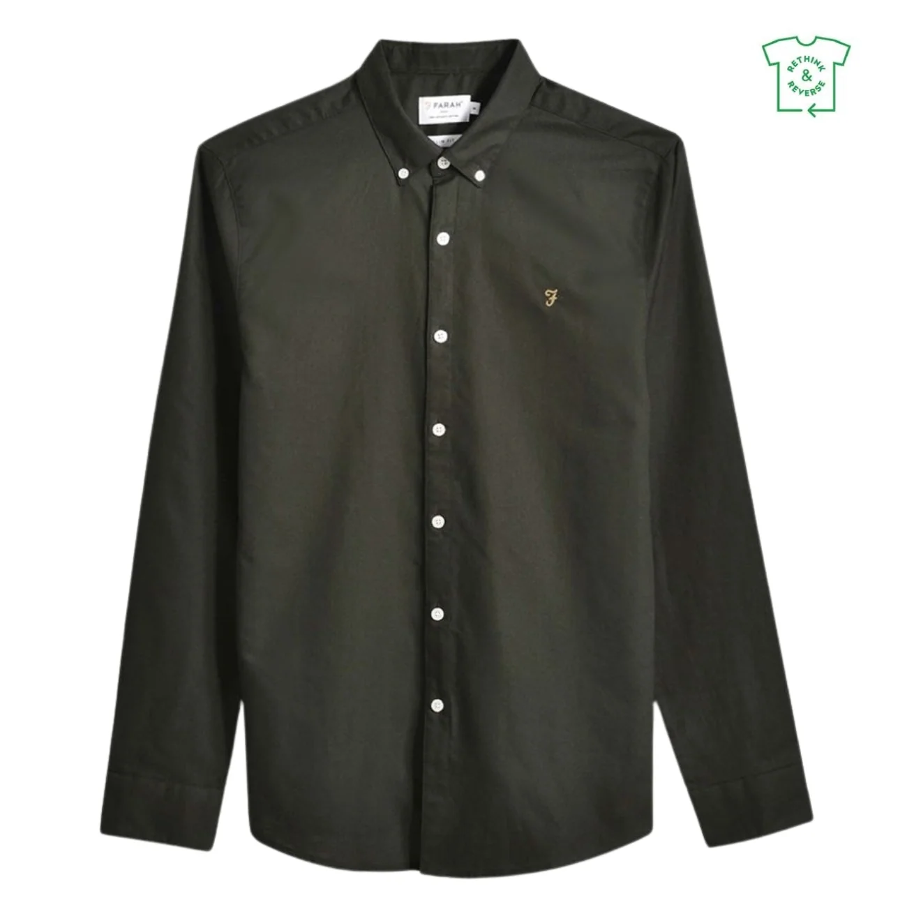 Farah Brewer Slim Fit Organic Cotton Oxford Shirt - DK Green - XL