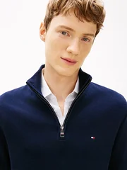 Tommy Hilfiger Pima Half-Zip Jumper With Cashmere - Navy - S