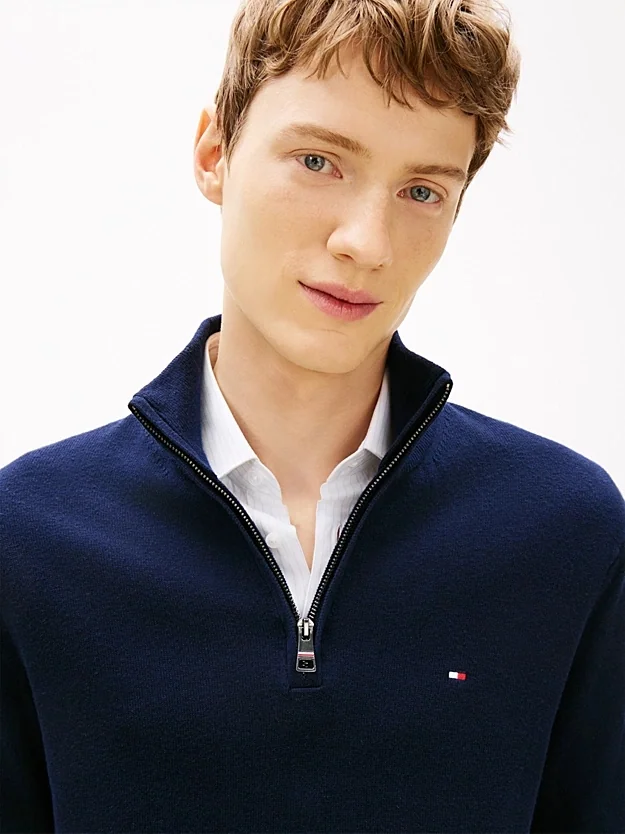 Tommy Hilfiger Pima Half-Zip Jumper With Cashmere - Navy - S