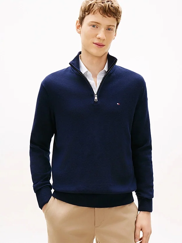 Tommy Hilfiger Pima Half-Zip Jumper With Cashmere - Navy - S