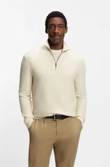 Boss H-Ulicio Cotton Quater Zip Sweater - White - XL
