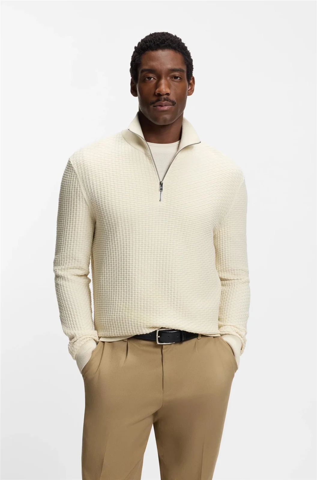 Boss H-Ulicio Cotton Quater Zip Sweater - White - XL