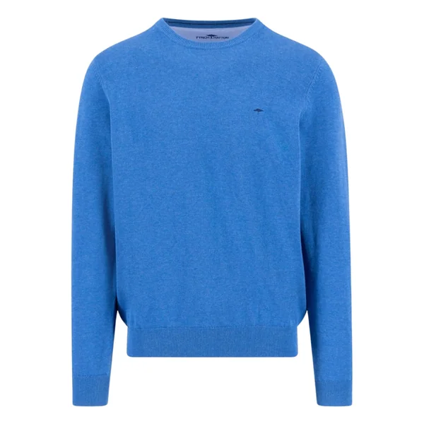 Fynch Hatton Fine Knit Cotton Crewneck Sweater - Blue - XL