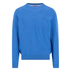 Fynch Hatton Fine Knit Cotton Crewneck Sweater - Blue - XL