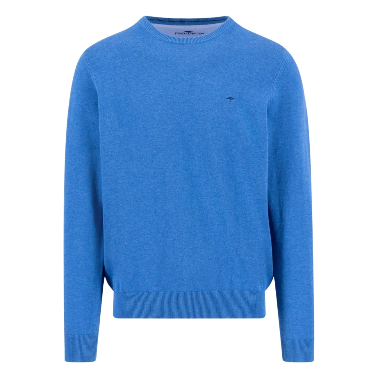 Fynch Hatton Fine Knit Cotton Crewneck Sweater - Blue - XL