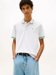 Tommy Jeans Tommy Flag Regular Fit Tipped Polo Shirt - Grey - M