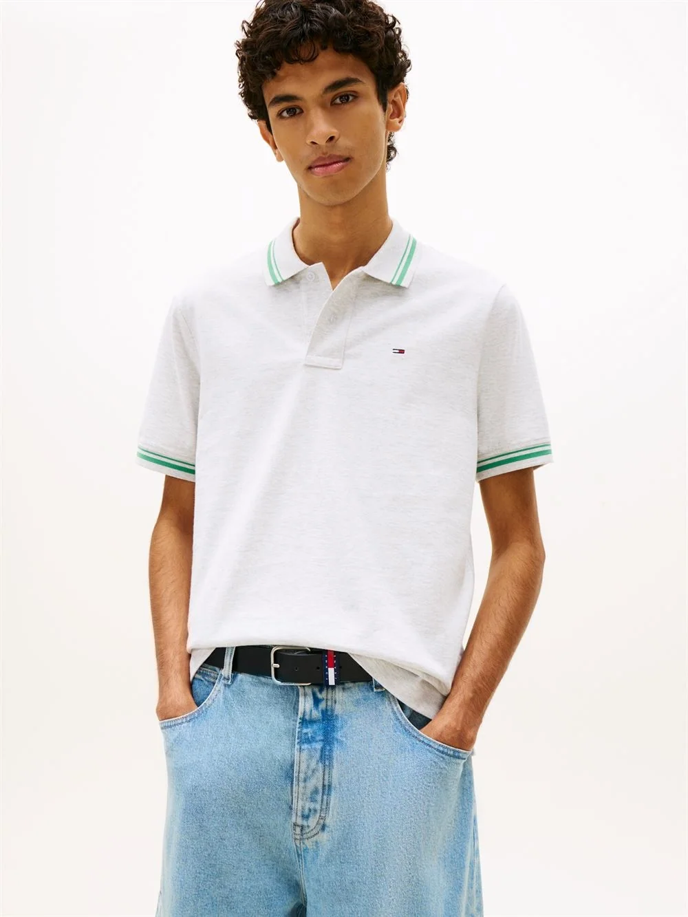 Tommy Jeans Tommy Flag Regular Fit Tipped Polo Shirt - Grey - M