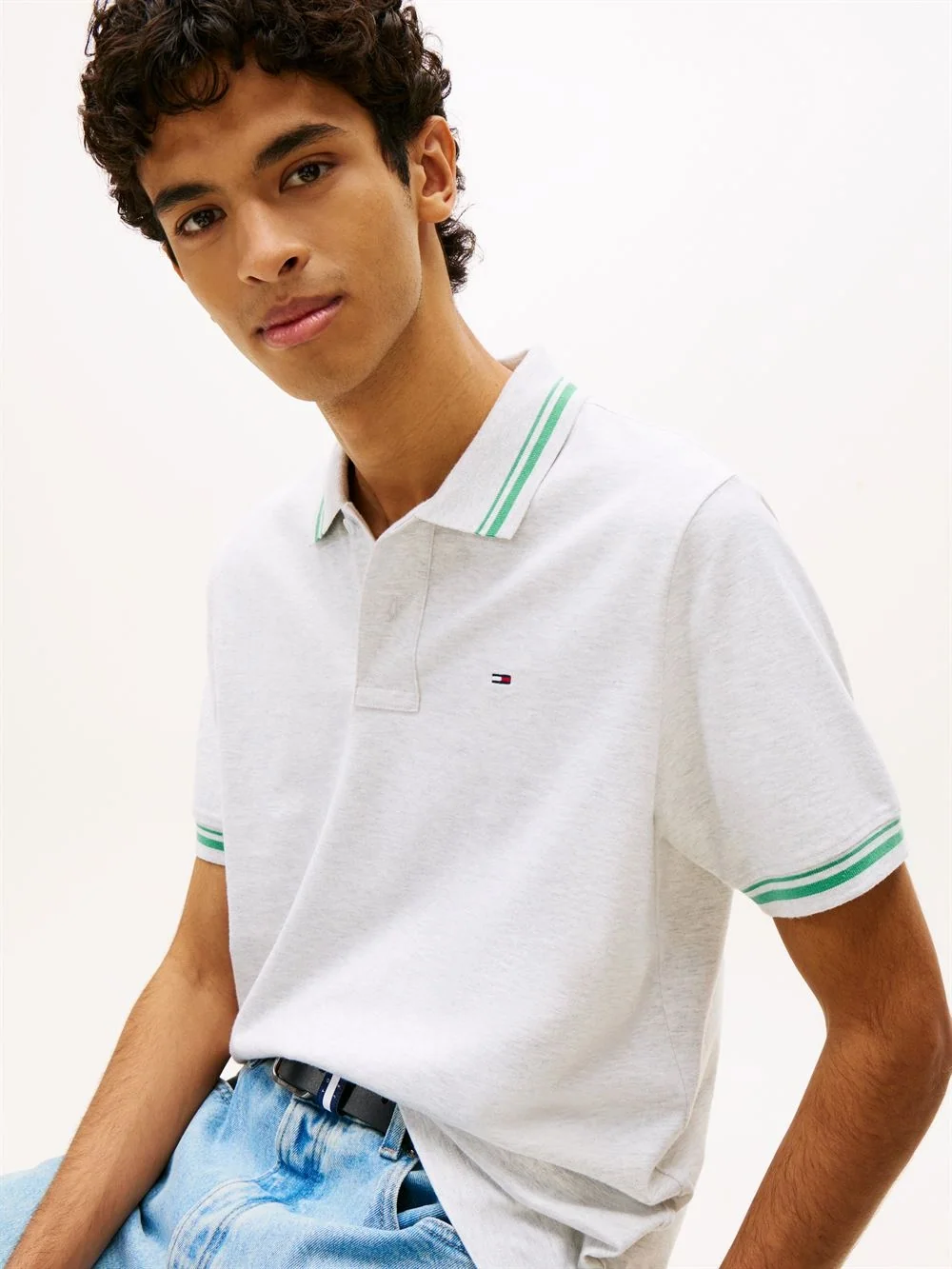 Tommy Jeans Tommy Flag Regular Fit Tipped Polo Shirt - Grey - M