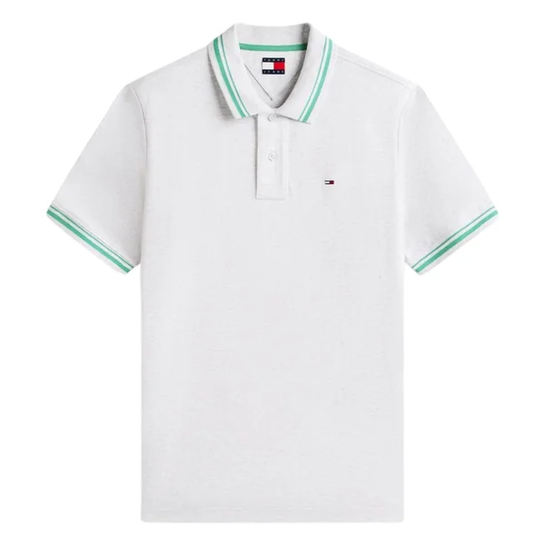Tommy Jeans Tommy Flag Regular Fit Tipped Polo Shirt - Grey - M