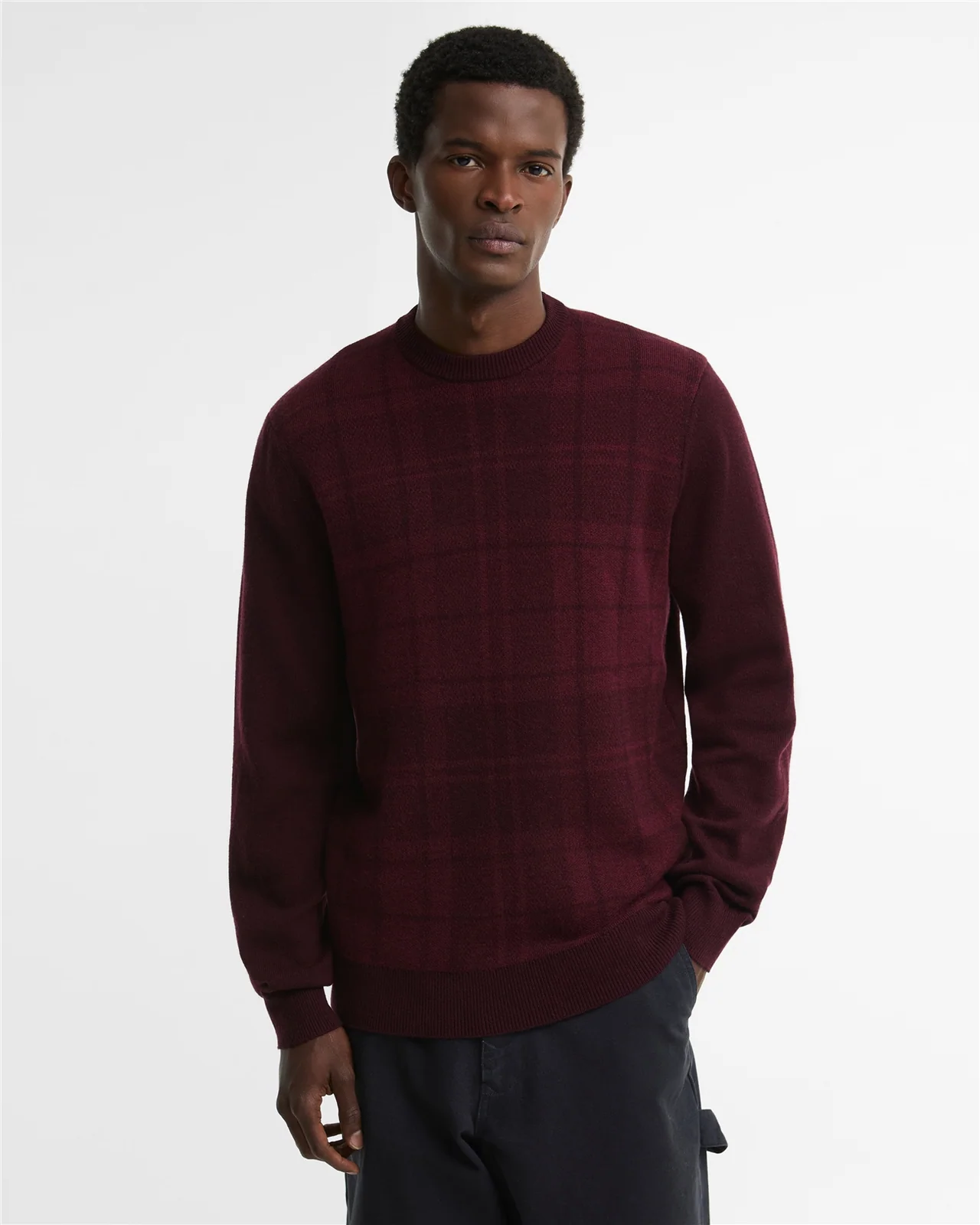 Barbour Mineral Tartan Crew Neck Jumper - Wine - M