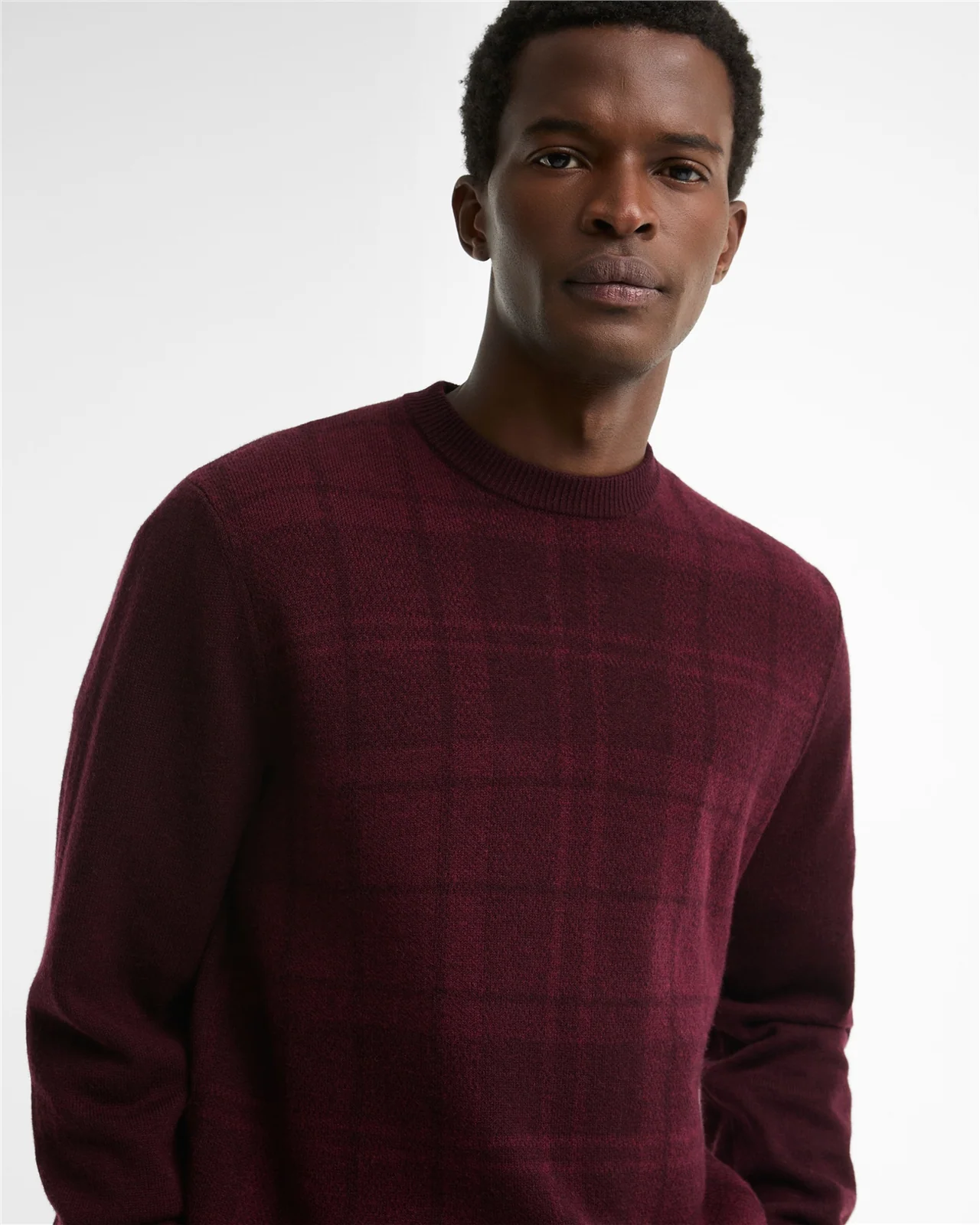 Barbour Mineral Tartan Crew Neck Jumper - Wine - M