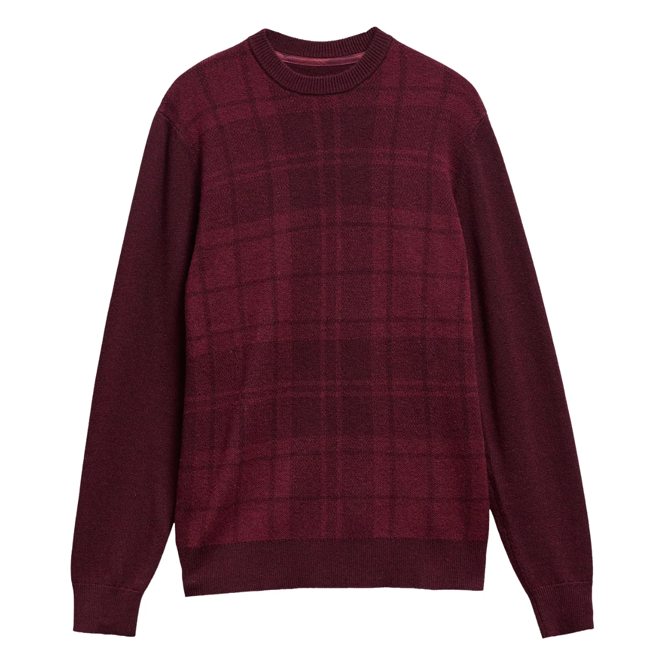 Barbour Mineral Tartan Crew Neck Jumper - Wine - M