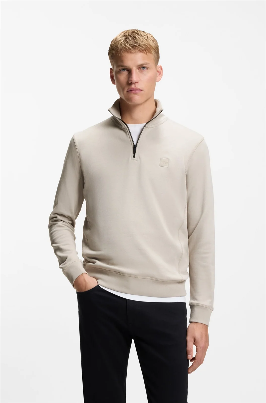 Boss Zetrust Cotton-Terry Half Zip Sweatshirt - Grey - M