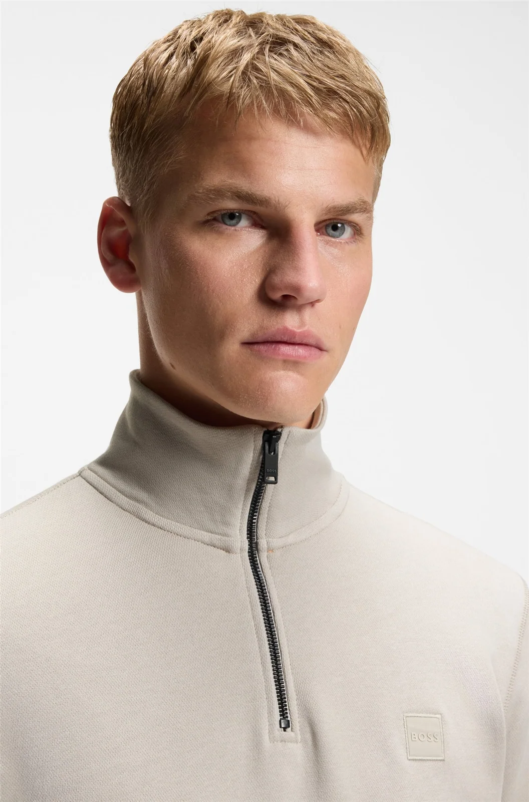Boss Zetrust Cotton-Terry Half Zip Sweatshirt - Grey - M