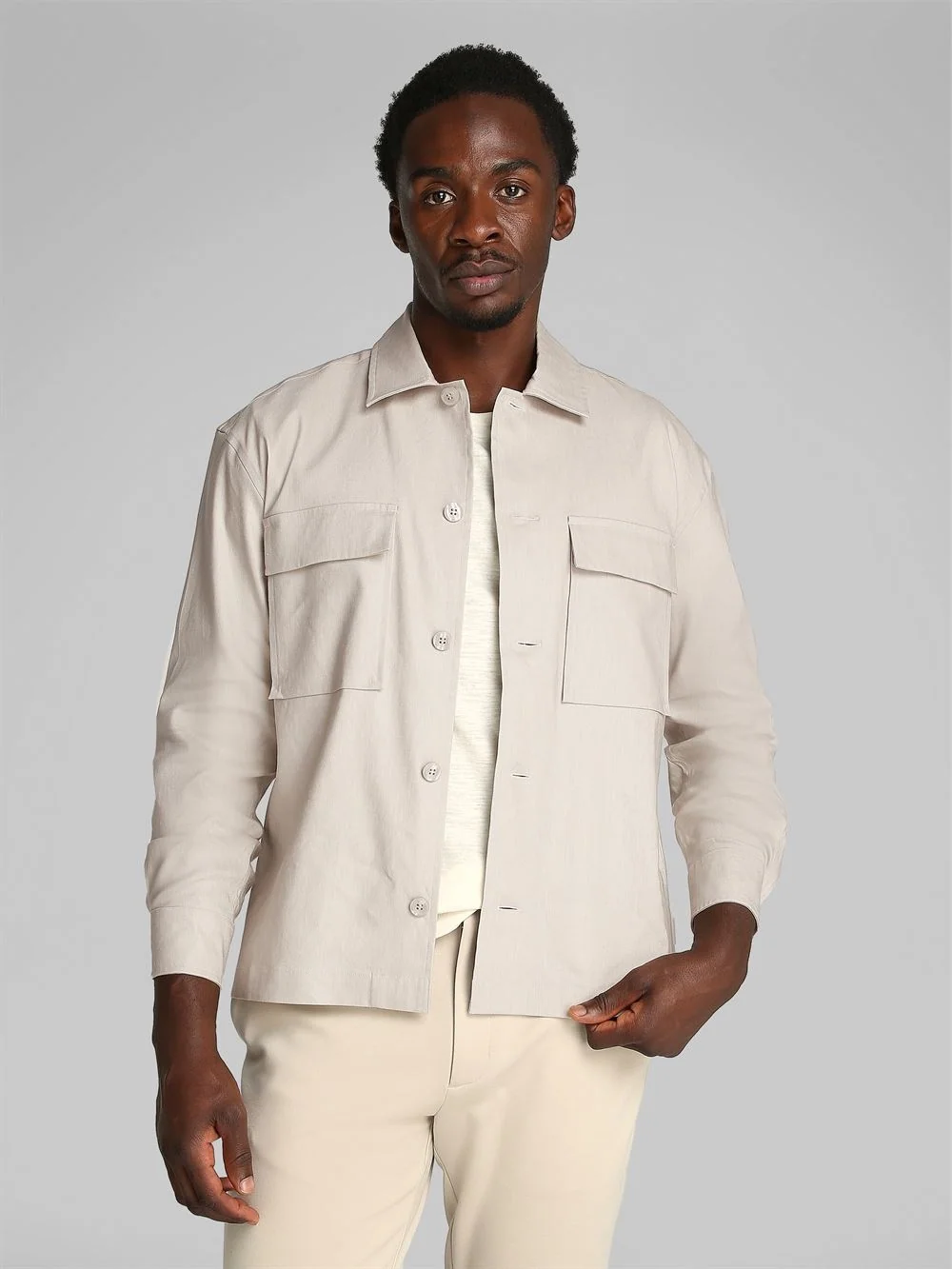 Calvin Klein Linen Lyocell Over Shirt - Grey - S