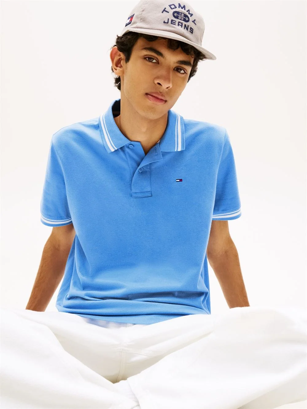 Tommy Jeans Tommy Flag Regular Fit Tipped Polo Shirt - Blue - S