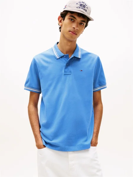 Tommy Jeans Tommy Flag Regular Fit Tipped Polo Shirt - Blue - S