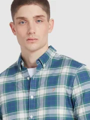 Farah Brewer Slim Fit Check Organic Cotton Oxford Shirt - Blue - XL