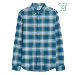 Farah Brewer Slim Fit Check Organic Cotton Oxford Shirt - Blue - XL