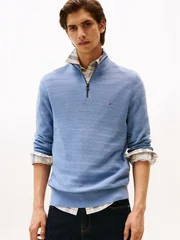 Tommy Hilfiger Textured Stripe Quarter-Zip Jumper - Blue - 2XL