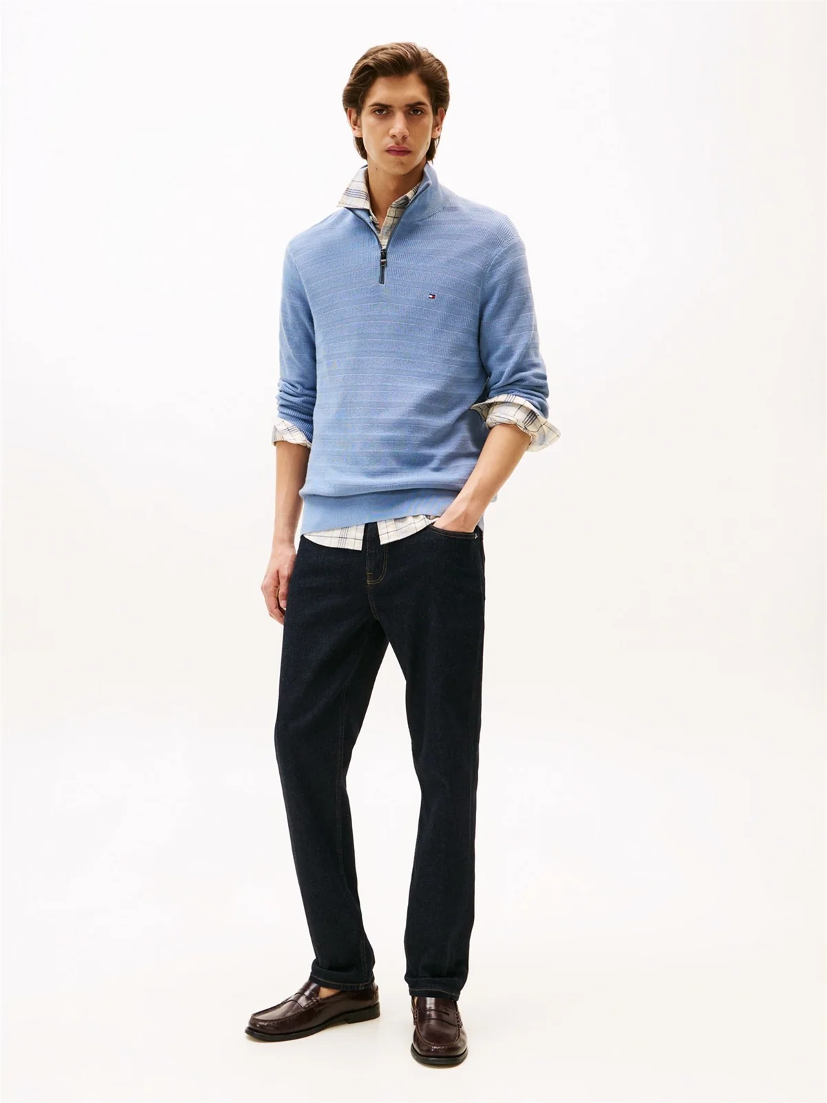 Tommy Hilfiger Textured Stripe Quarter-Zip Jumper - Blue - 2XL
