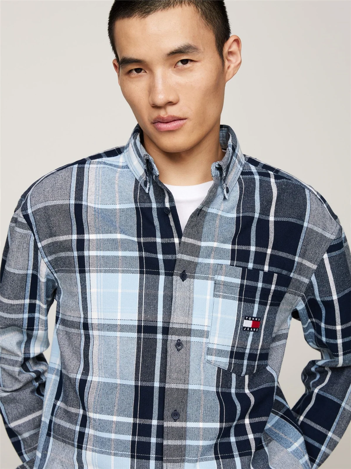 Tommy Jeans Logo Brushed Flannel Relaxed Shirt - Navy - XL