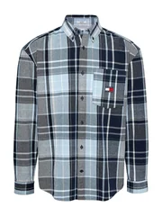 Tommy Jeans Logo Brushed Flannel Relaxed Shirt - Navy - XL