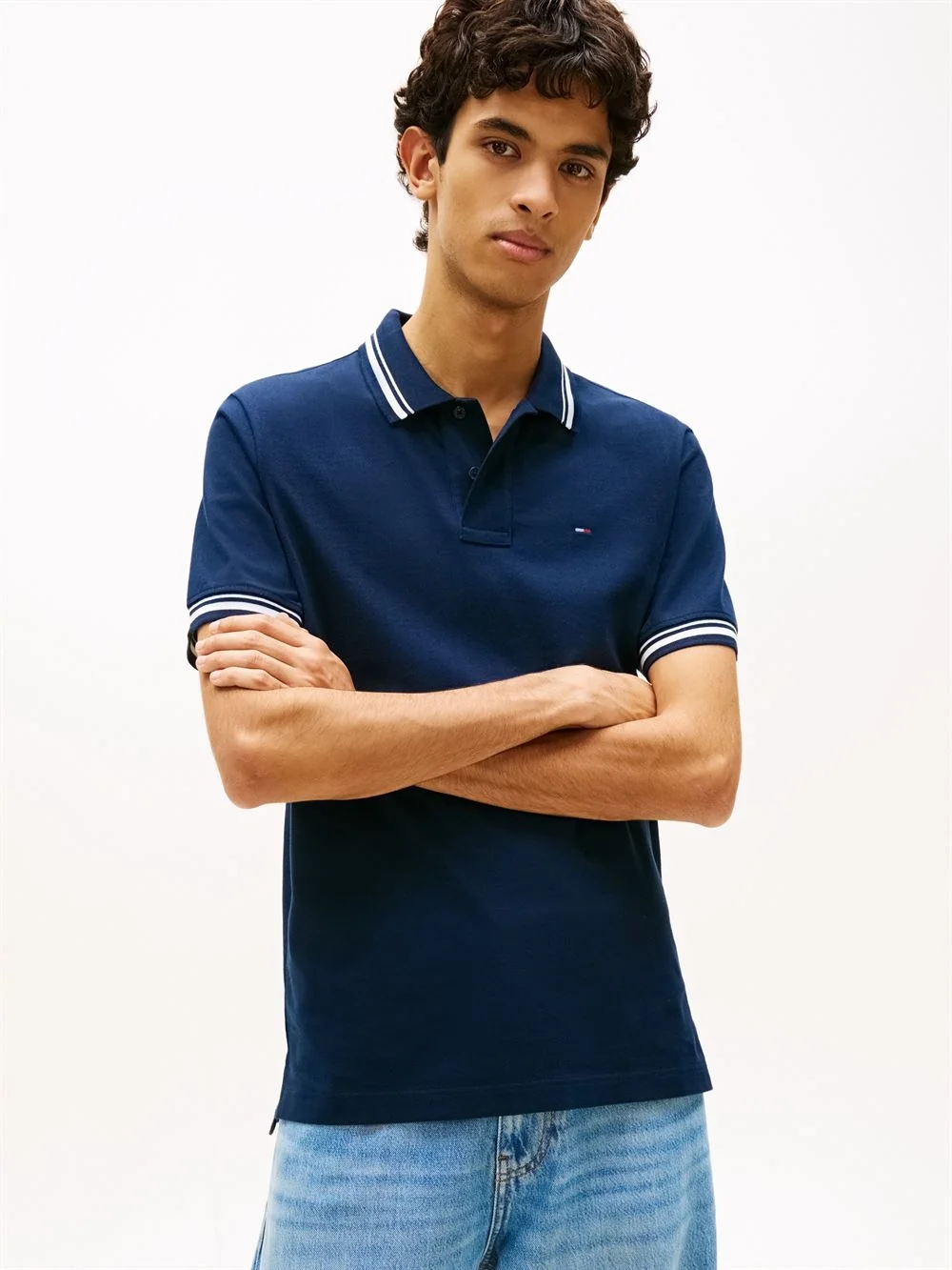 Tommy Jeans Tommy Flag Regular Fit Tipped Polo Shirt - Dark Blue - S